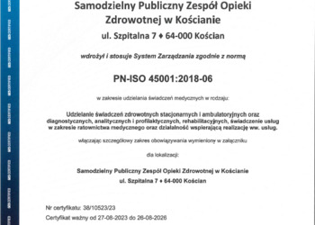 Certyfikat Systemu Zarządzania zgodnie z normą PN-ISO